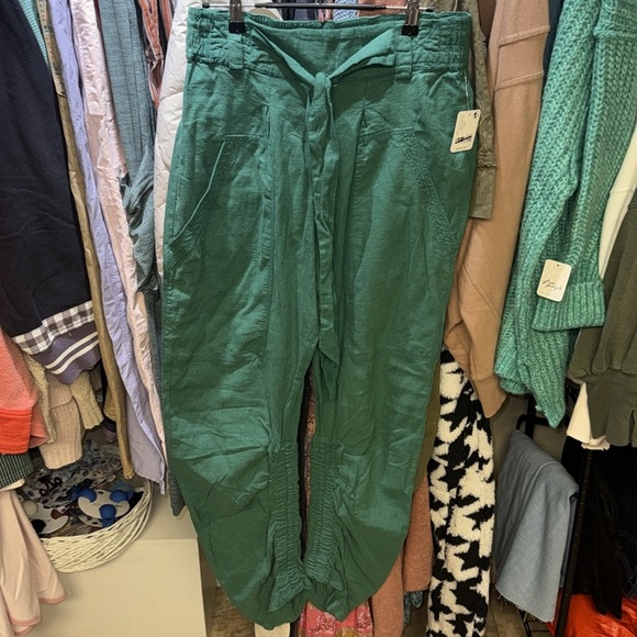 NWT Free People Heart Of Gold Cinched Trousers In Emerald Green - Picture 5 of 6